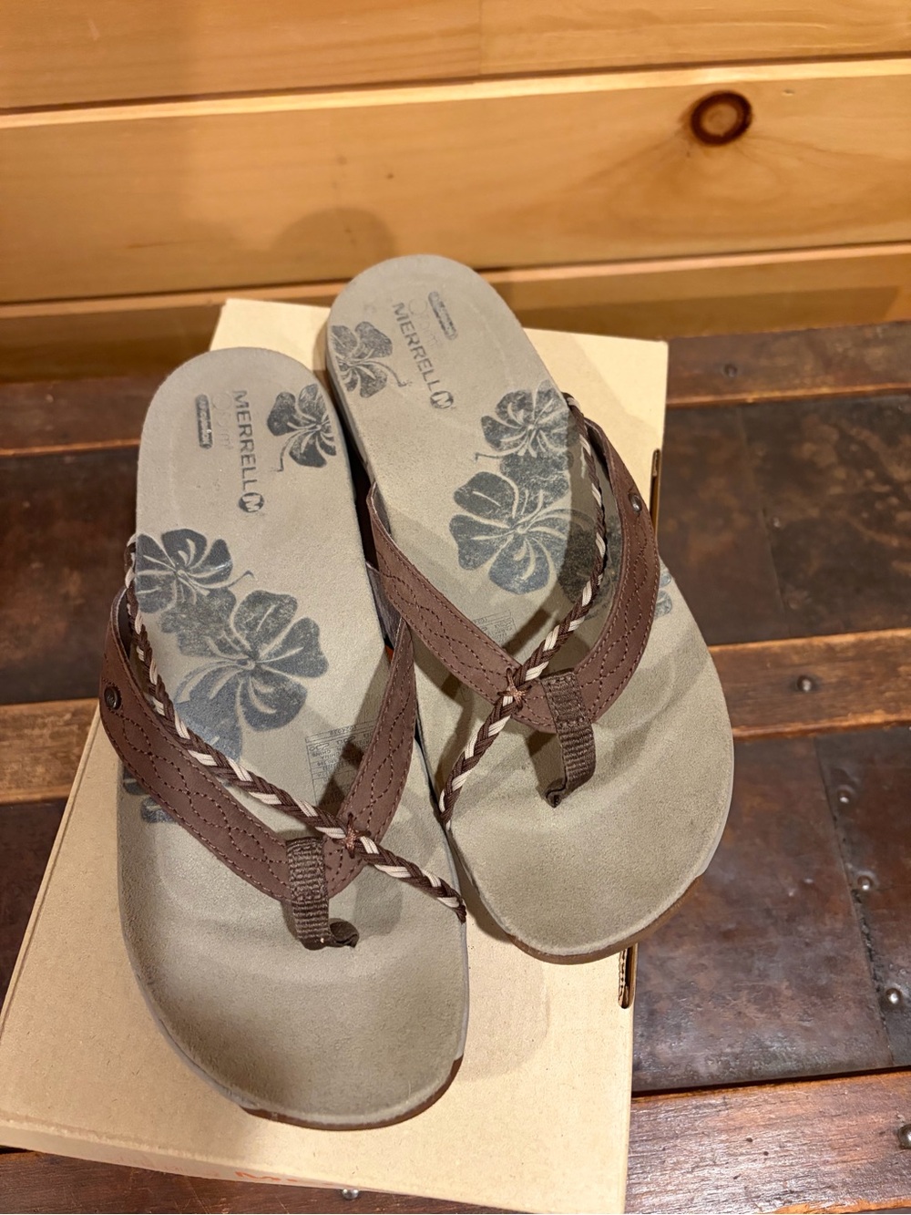 Merrell Brown Braided Thong Flip Flop Sandals